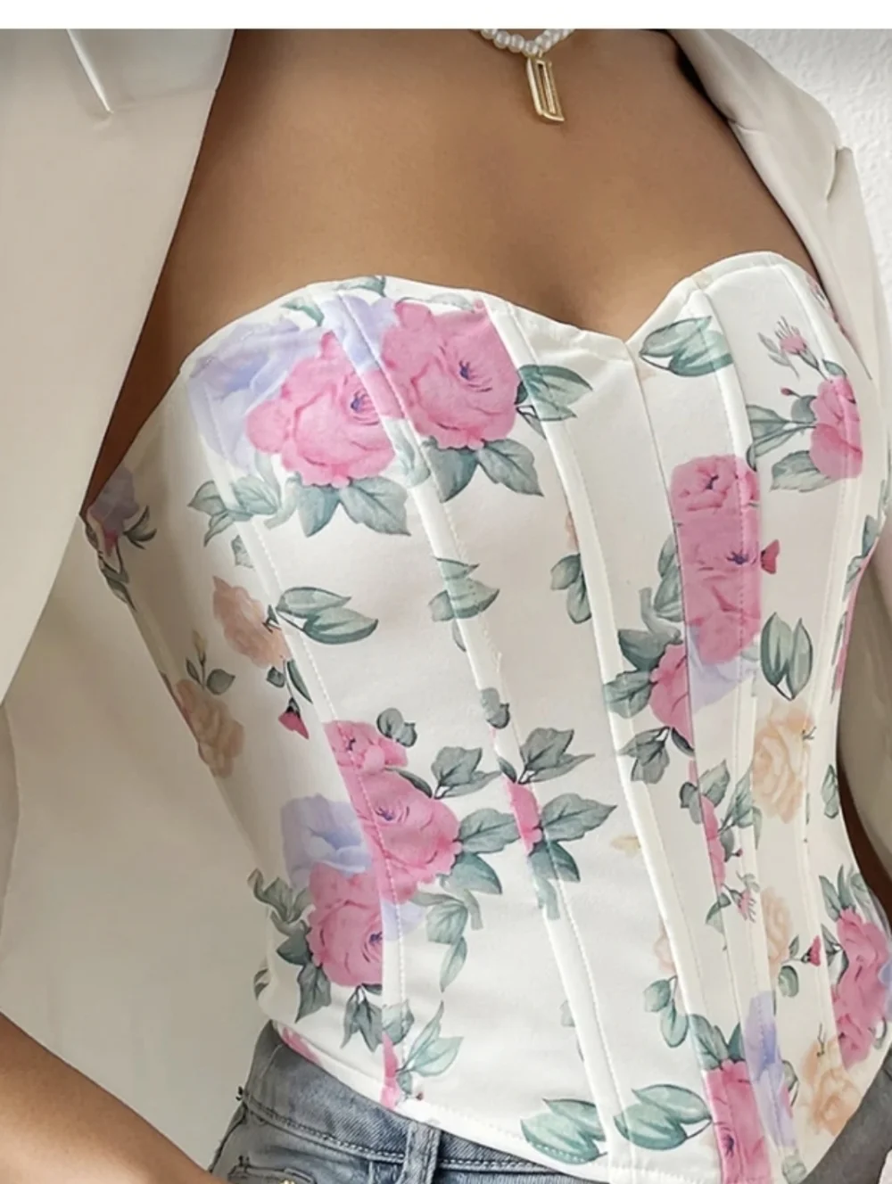 Commense Floral Strapless Corset Top with Pink Roses L NWT - Picture 5 of 5